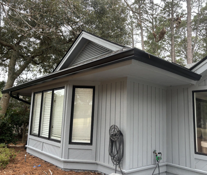 newly installed seamless gutters in a residential property